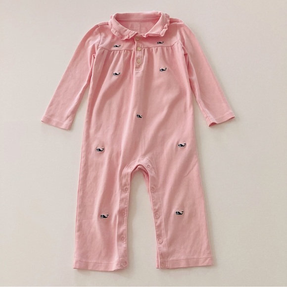 Vineyard Vines Other - Vineyard Vines Baby Girl 18-24 Months Whale Pink Romper Pima Cotton